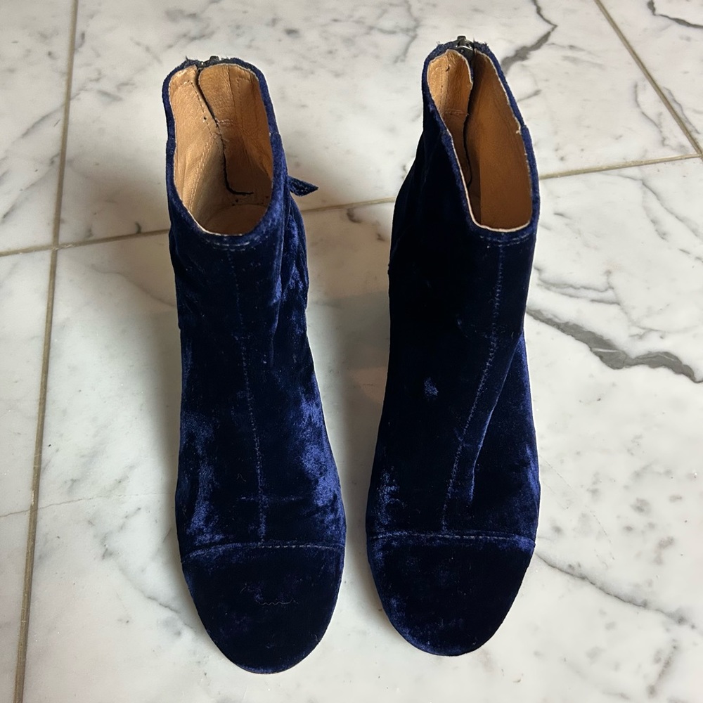 Sam Edelman The Jillian Boot Crushed Velvet Navy Blue Zipper Back Pull Size 6.5 - Picture 3 of 11